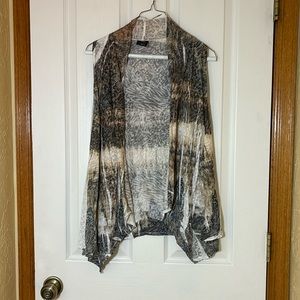 Brown vest style cardigan cover up blouse, wild print, size S